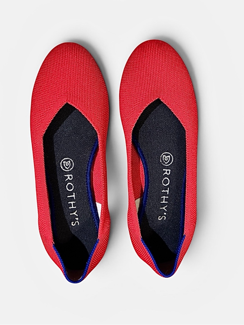 Rothy's Red Knit Ballet Flats with Blue Insole Trim Size 7.5